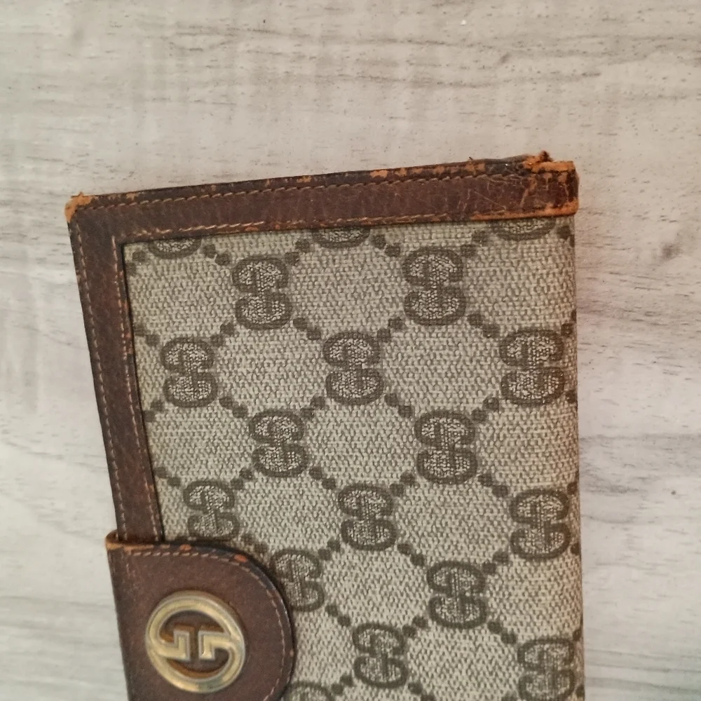 Authentic GUCCI GG Supreme Leather Bi-fold Long Wallet Vintage Brown - Picture 2 of 14